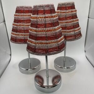 Red Beaded Tealight Holders Set Of 3 Silver Bases 10.5x4"